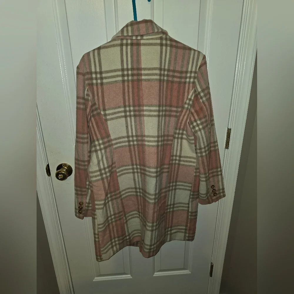 Altar'd State Pink and Cream Plaid Coat - Picture 3 of 6